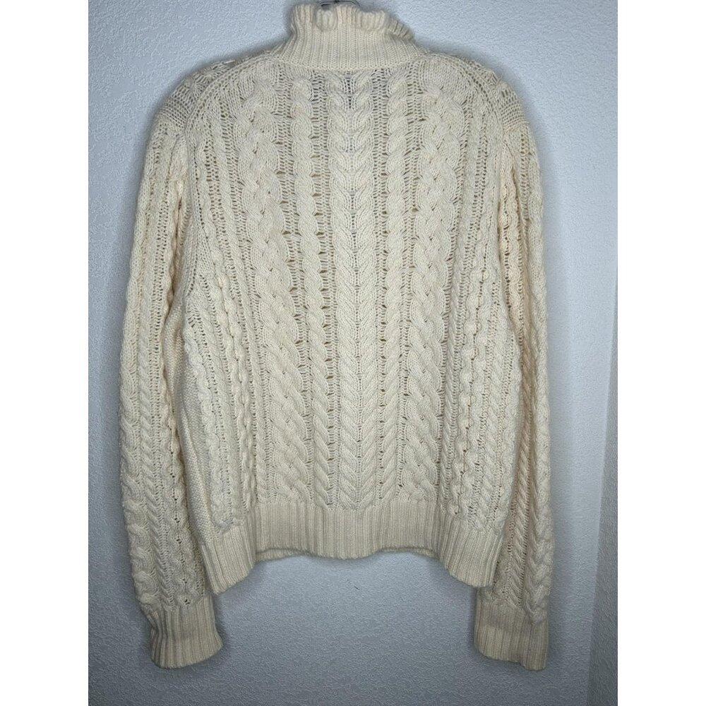 J Crew Sweater Womens XXL Cream Cable Knit Cardigan Ruffle Neck Gold Buttons - Picture 3 of 16